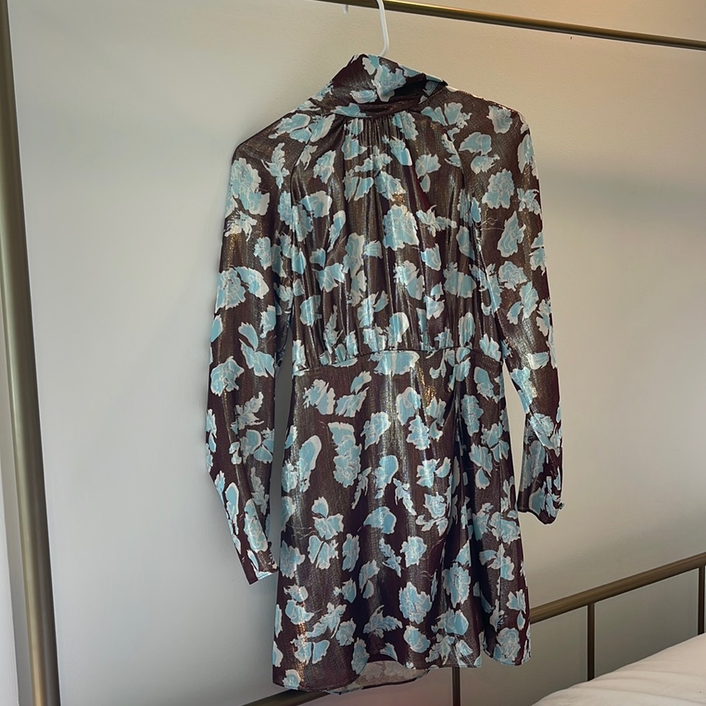 Brown and blue Tanya Taylor dress. Size 2. Shiny fabric